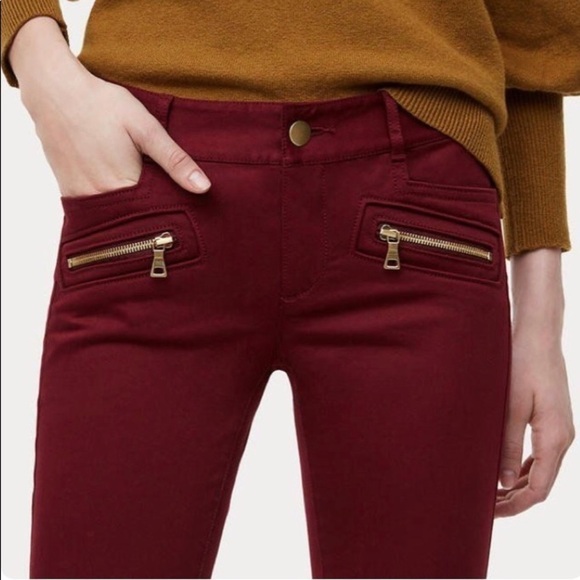 NWT!! LOFT Petite Skinny Sateen Zip Pants burgundy wine - Picture 3 of 5